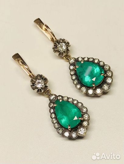 Серьги золотые бриллианты и природные изумруды