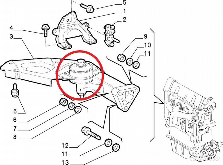 Опора двигателя правая 7793943 Fiat Punto