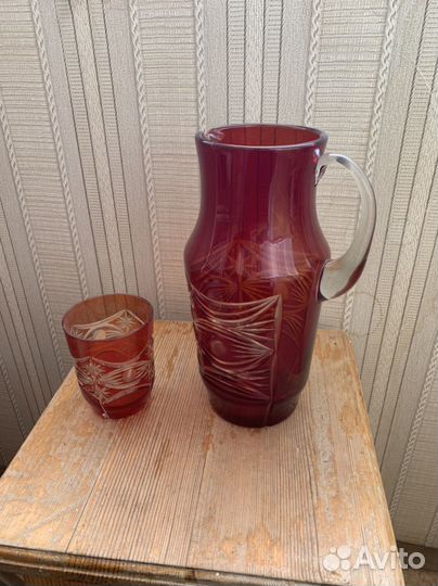 Графин и стакан цветное стекло чехия