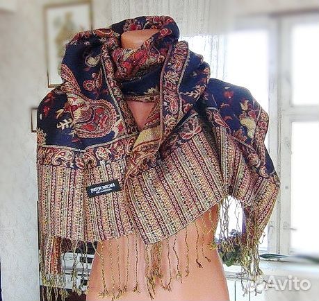 Палантин двусторонний бахрома Пашмина