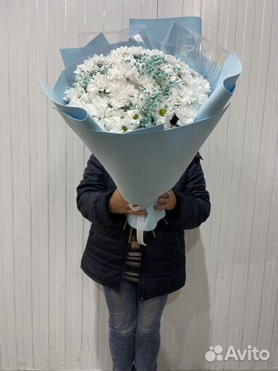 Букет цветов из хризантем и гипсофил, букет гигант