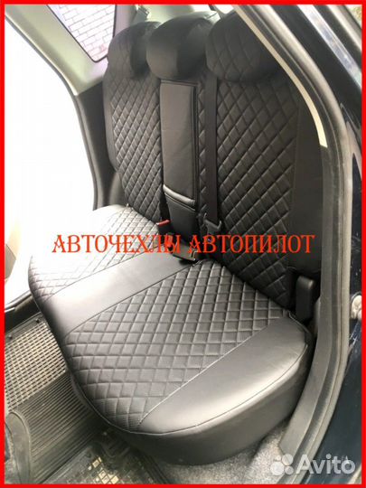 Чехлы Автопилот Nissan Note из экокожи чёрные Ромб