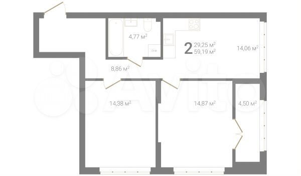 2-к. квартира, 59,2 м², 2/23 эт.