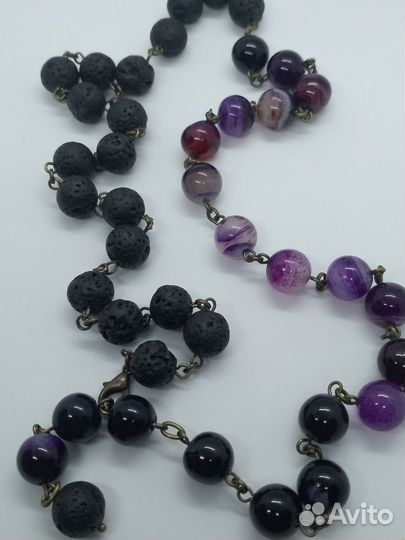 Колье Агат и Лава природные