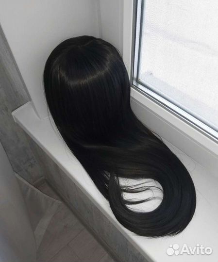 Черный длинный Парик без челки