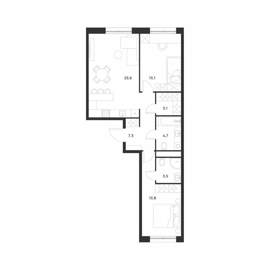3-к. квартира, 69,1 м², 3/17 эт.
