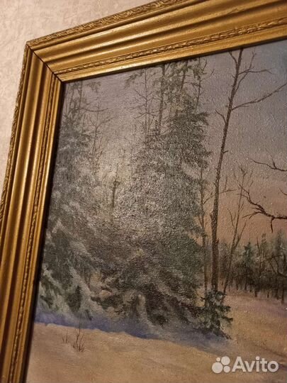 Картина маслом 1958 года. Зимний пейзаж
