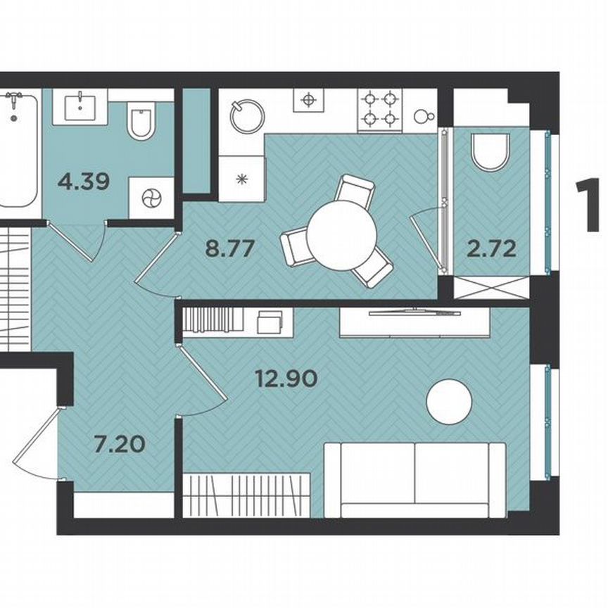 1-к. квартира, 36 м², 1/4 эт.