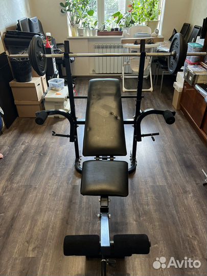 Стойка для штанги, гриф, блины