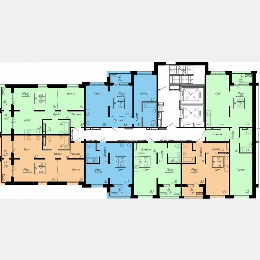 2-к. квартира, 60,5 м², 16/17 эт.