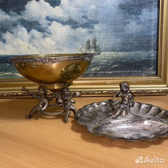 Фруктовница и менажница трубадуры путти бронза лат