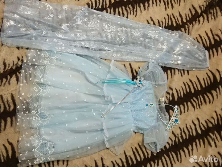 Платье Феи Снежинки Эльзы 120 см голубое накидка