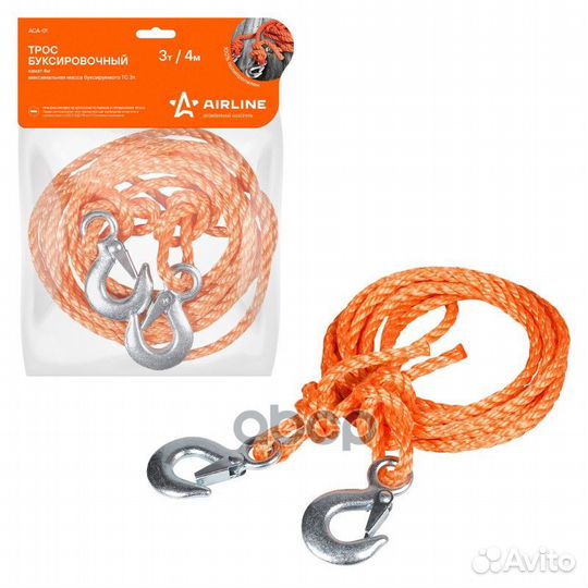 Трос буксировочный канат 3 т, 4 м, 2 крюка (ACA