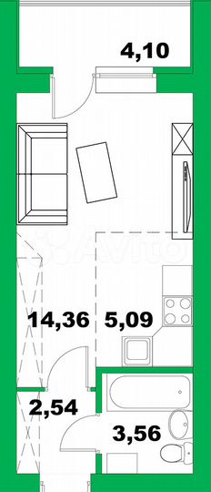 1-к. квартира, 27,6 м², 1/8 эт.