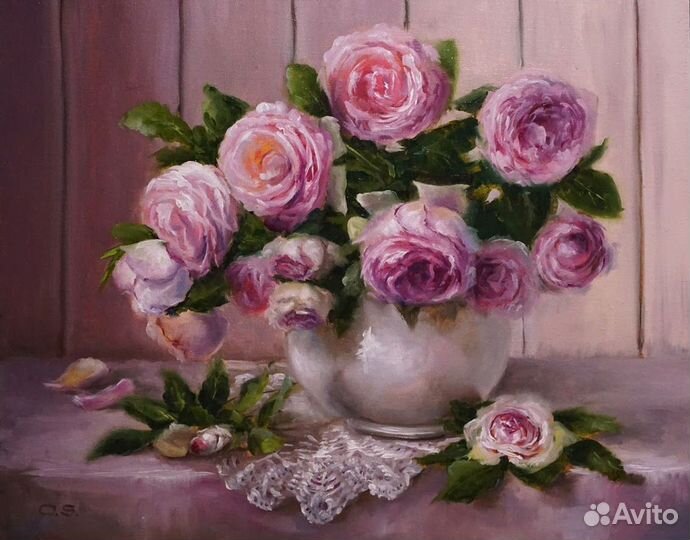 Картина маслом на холсте цветы Розы на заказ