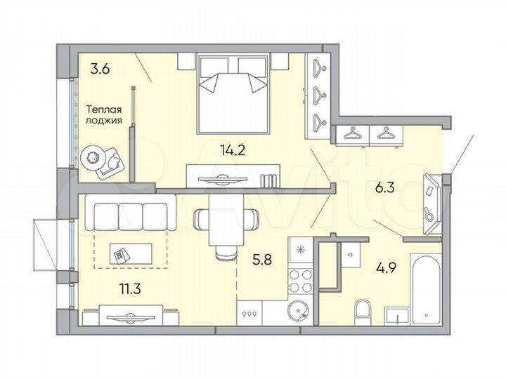 2-к. квартира, 46,1 м², 17/18 эт.