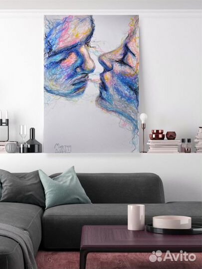 Картина пастелью «Поцелуй»