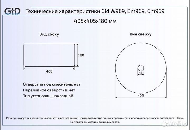 Раковина на тумбу круглая черная Gid (italy) bm969