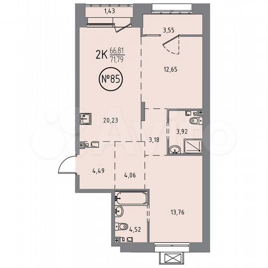 2-к. квартира, 71,8 м², 8/10 эт.