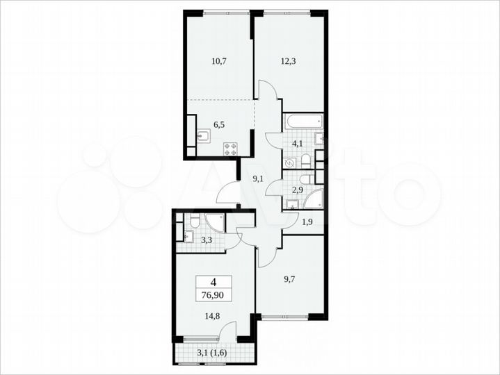 4-к. квартира, 76,9 м², 22/30 эт.