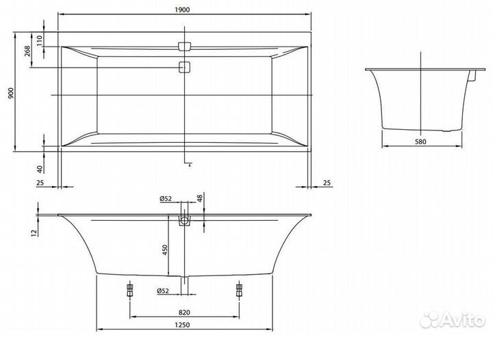 Квариловая ванна Villeroy & Boch Squaro Edge 12 UB