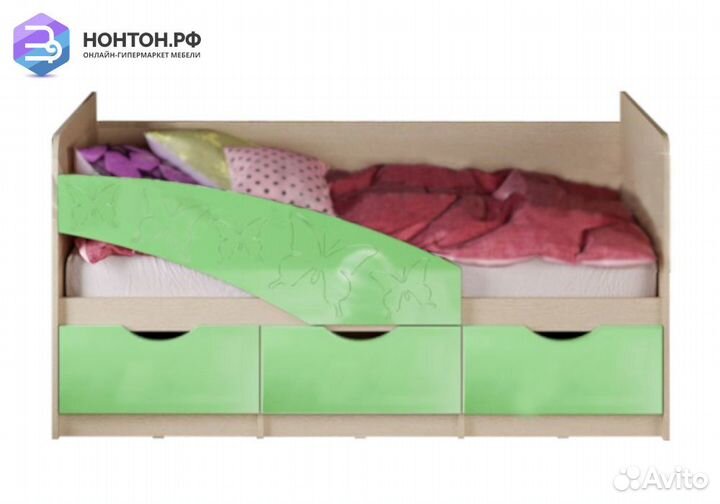 Кровать Бабочки салатовый металлик