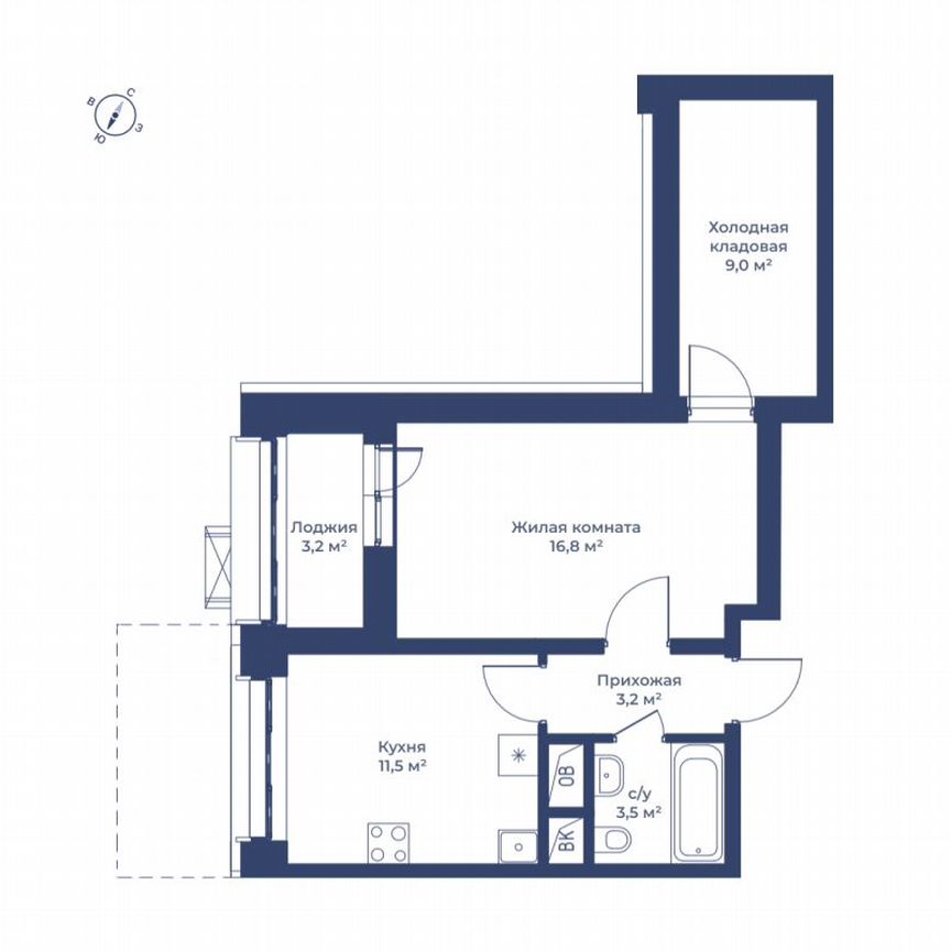 1-к. квартира, 45,6 м², 2/11 эт.