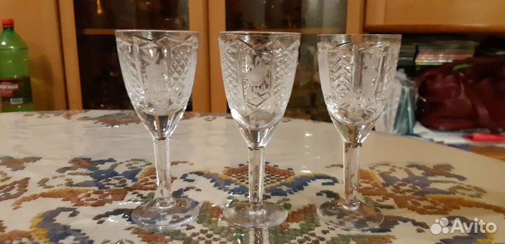 Хрусталь СССР, фужеры, стаканы, поднос