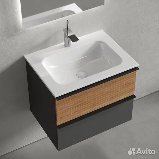 Тумба под раковину sancos Delta 59 подвесная дуб красный/графит DL60GR