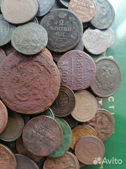 100 старинных медных монет. Лот 1