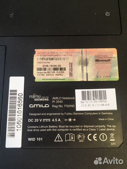 Ноутбук fujitsu siemens Pi 3540