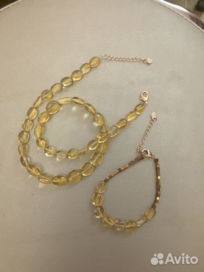 Бусы и браслет, Цитрин медовый