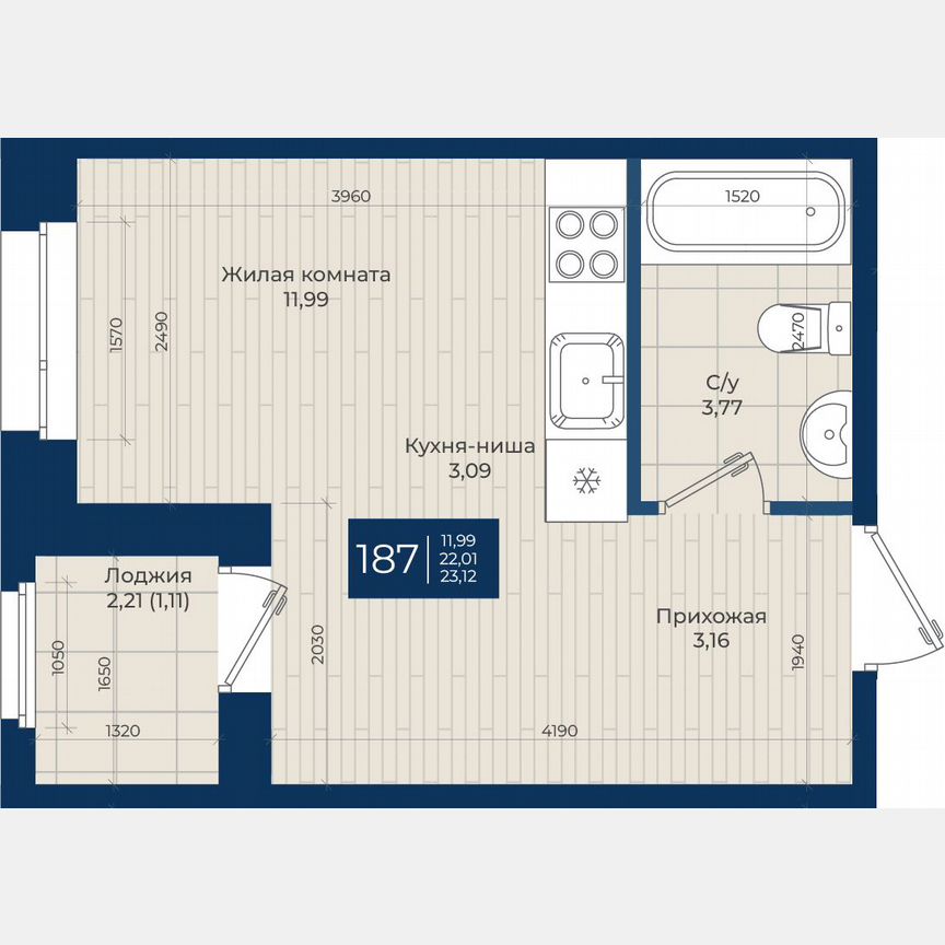 Квартира-студия, 23,1 м², 4/12 эт.