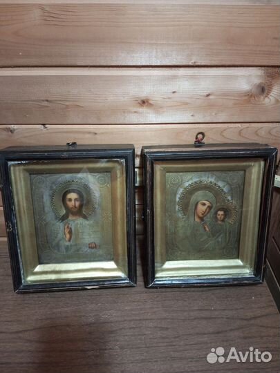 Икона Спас и Казань венчальная пара штихель оригин