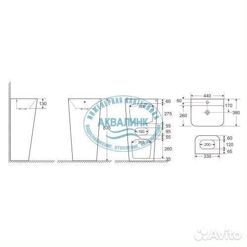 Раковина напольная Azario Fretta Square AZ-302