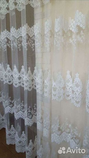 Белоснежная тюль.готовая штора 7.50см,страна произ