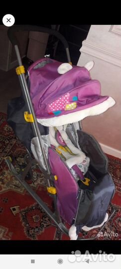 Детские санки коляска с колесами бу