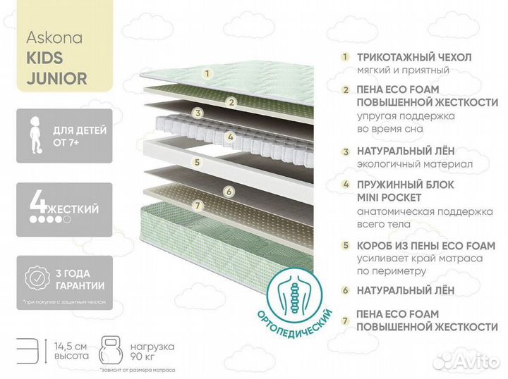 Детский матрас аскона junior