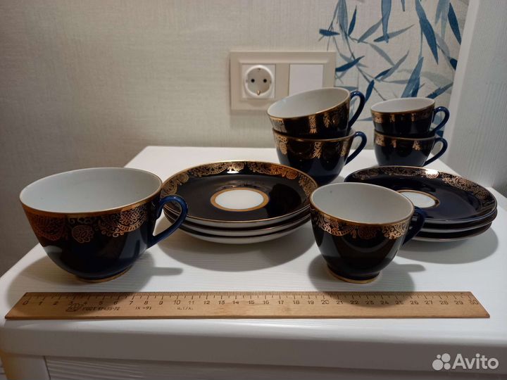 Сервиз чайная пара лфз СССР золотой фриз кобальт