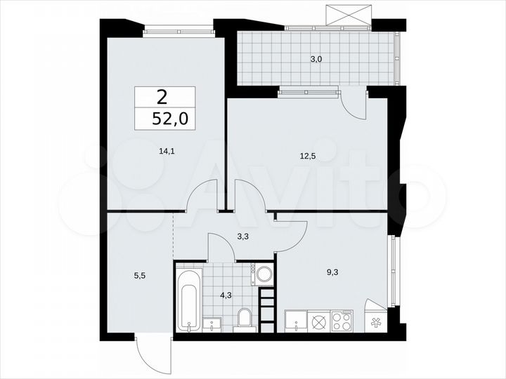 2-к. квартира, 52 м², 17/22 эт.