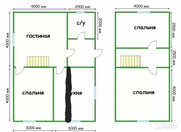 Каркасный двухэтажный дом 6х6м