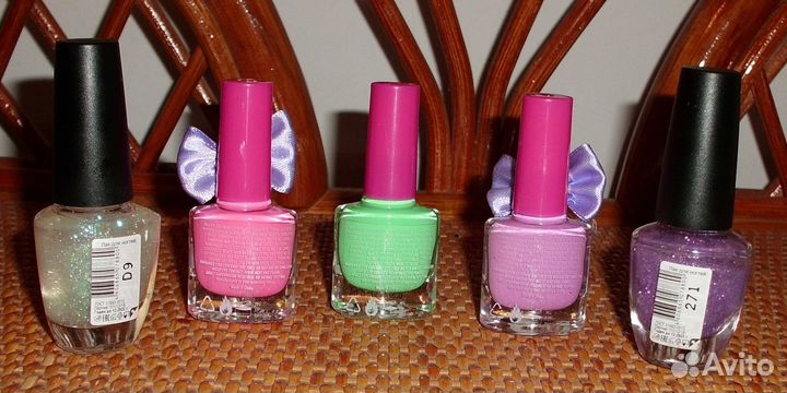 Лаки для ногтей неоновые и с блестками - 5 шт