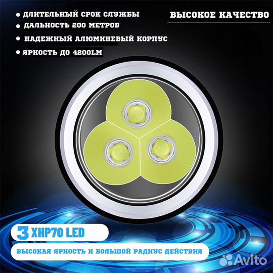Мощный подводный фонарь 3 XHP70