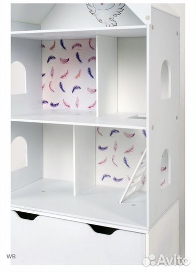 Кукольный деревянный домик стеллаж с ящиком