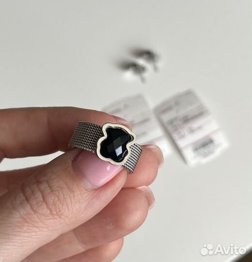 Комплект кольцо серьги мишка tous