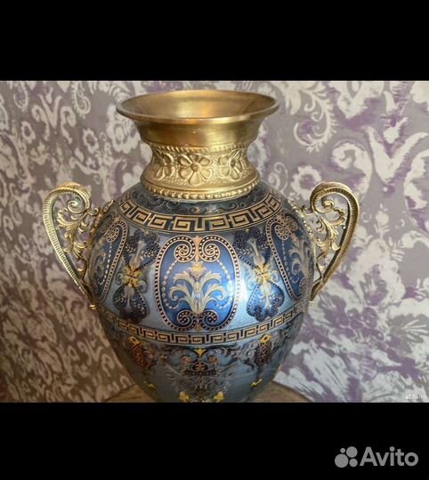 Ваза Версаче Италия стекло бронза роспись золотом