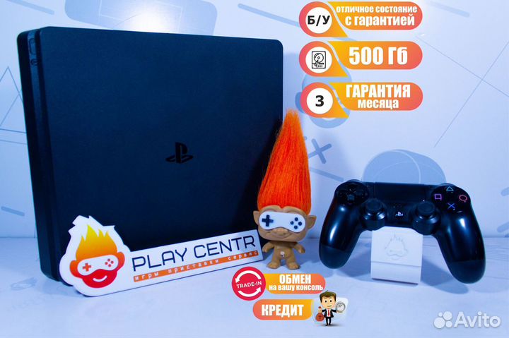 PS4 Slim 500 gb, 1 геймпад, 3 мес. гарантия