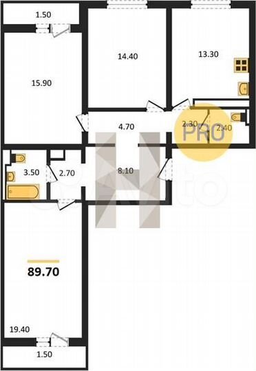 3-к. квартира, 89,7 м², 16/17 эт.