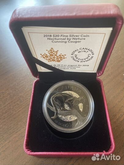 Монета серебро 2018 Канада 20 Ночная жизнь: пума