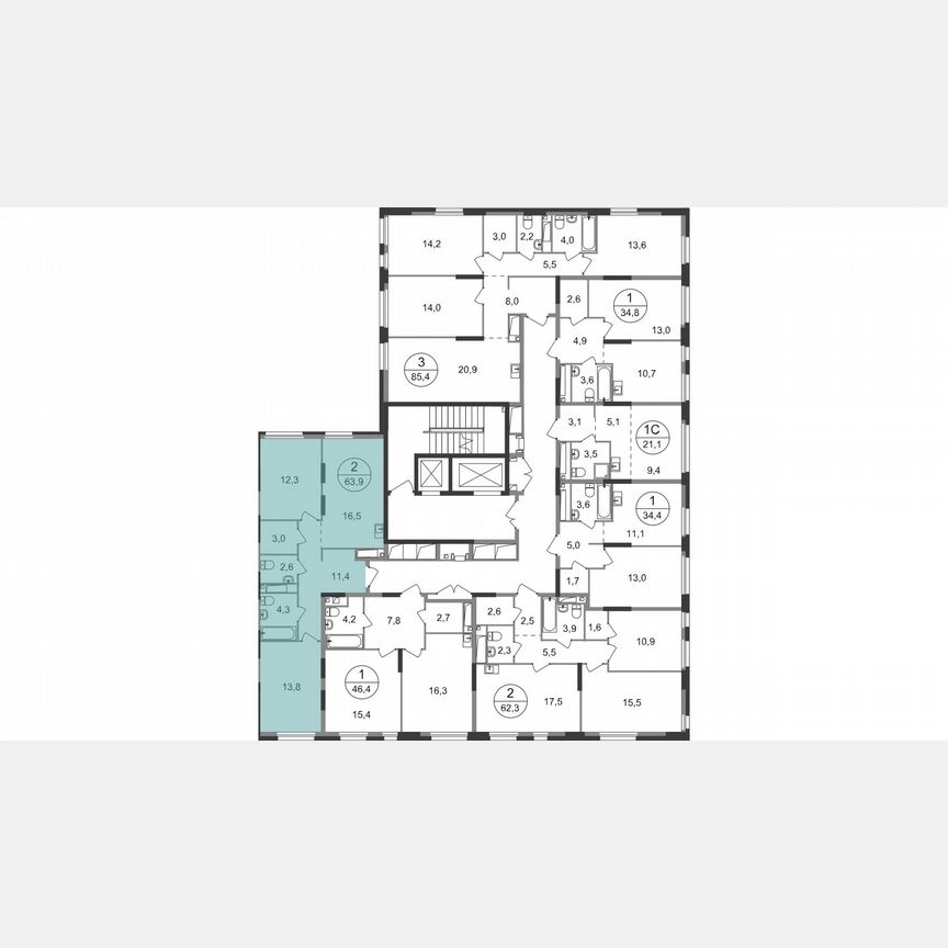 2-к. квартира, 63,9 м², 9/19 эт.